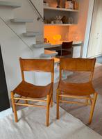 Vintage safari stoelen / hout + cognac leer 2x