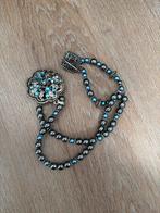 Vintage blauwe kralen ketting en armband met strass, Ophalen, Overige materialen, Gebruikt, Blauw