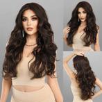Swiss lace front pruik bruin krullend haar zonder, Verzenden, Nieuw, Pruik of Haarverlenging