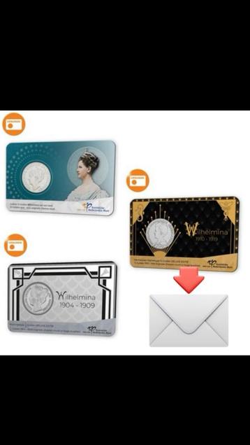 Zilveren Wilhelmina coincard set 1912,1909,1929 beschikbaar voor biedingen