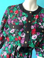 Vintage jaren 70 jurk zwart/gebloemd maat 42, Overige kleuren, Verzenden, Maat 42/44 (L), Vintage