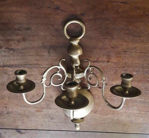 Oudhollandse 3-arms wandkandelaar. Messing, Huis en Inrichting, Woonaccessoires | Kandelaars en Kaarsen, Gebruikt, Kandelaar, 25 tot 50 cm