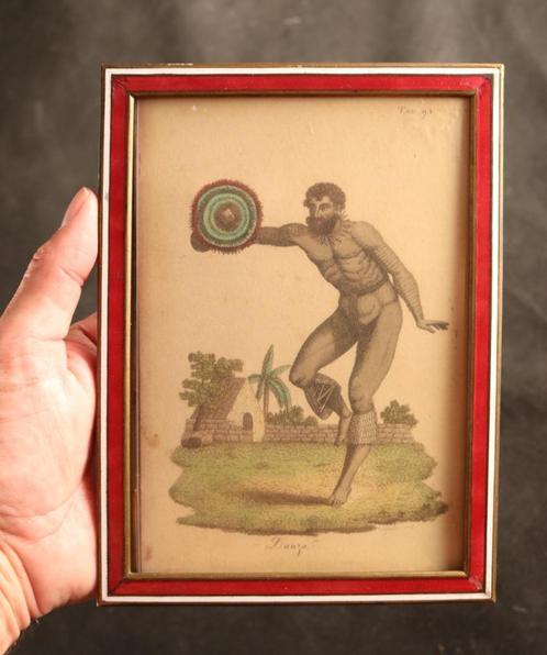 Geëmailleerde lijst met antieke prent, Antiek en Kunst, Antiek | Woonaccessoires, Verzenden