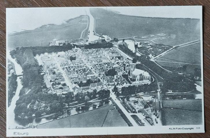 Kaart met een Luchtfoto van oud Elburg, Verzamelen, Foto's en Prenten, Nieuw, Prent, Natuur, Voor 1940, Ophalen of Verzenden
