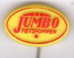 JUMBO fietspompen rood op geel plastic speldje ( E_201a ), Verzamelen, Speldjes, Pins en Buttons, Verzenden, Zo goed als nieuw