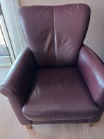 Donkerrood Fauteuil:, Huis en Inrichting, Fauteuils, Ophalen, Gebruikt, 50 tot 75 cm, Leer