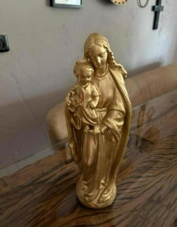 Mooi goudkleurig Maria beeld met kindje op arm 36 cm hoog beschikbaar voor biedingen