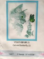 Borduurpakket compleet Kat en vlinder 37 x 47cm, Ophalen of Verzenden, Nieuw, Borduurpakket