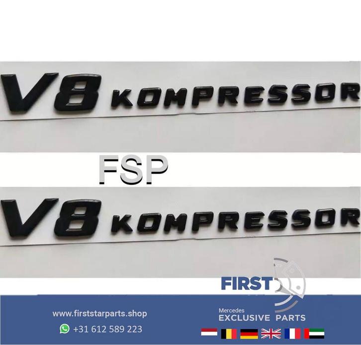 V8 KOMPRESSOR LOGO SET ZWART EMBLEEM ZIJSCHERM BADGE Mercede, Auto-onderdelen, Carrosserie en Plaatwerk, Mercedes-Benz, Achter