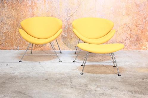 ZGANieuw Artifort Orange Slice design fauteuils + hocker, Huis en Inrichting, Fauteuils, Zo goed als nieuw, Stof, 75 tot 100 cm
