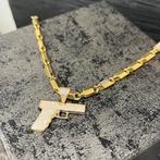 14k gouden ketting met pistool hanger, Ophalen of Verzenden, Nieuw, Goud