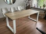 Mooie houten eettafel met metalen poten, Huis en Inrichting, Tafels | Eettafels, Ophalen, Gebruikt, 50 tot 100 cm, Vijf personen of meer