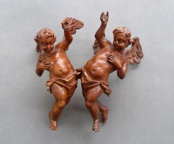 Om 1750 MINIATUUR HOUTEN Engel Cupido Putto Beeld Hangbeeld beschikbaar voor biedingen