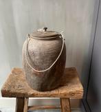 Nepalese houten kruik pot , landelijke kruik., Ophalen of Verzenden, Zo goed als nieuw