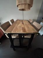 Bartafel Kyan met 4 taupe stoelen - Industrieel design, Ophalen, 100 tot 150 cm, 50 tot 100 cm, Zo goed als nieuw