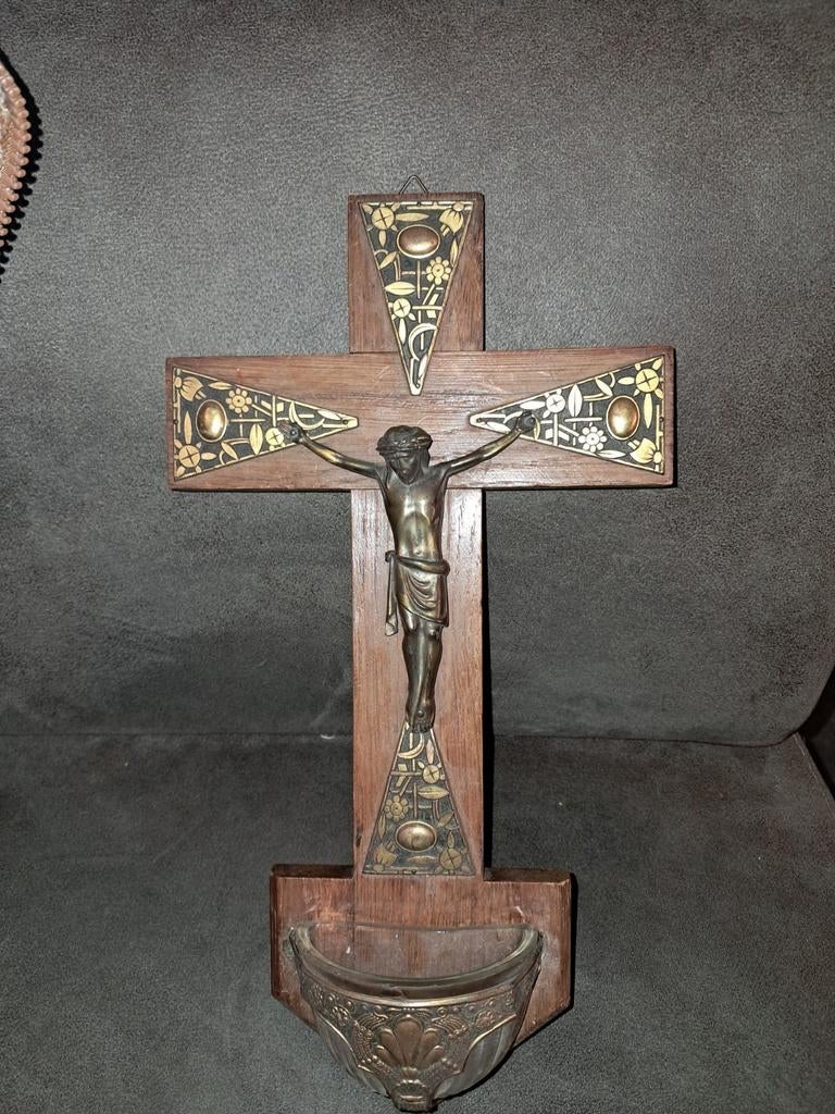 Art deco kruisbeeld, weiwaterbakje, Antiek en Kunst, Ophalen of Verzenden