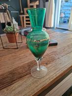 Groene Empoli vaasje met bladgoud versierd izgst, Ophalen of Verzenden