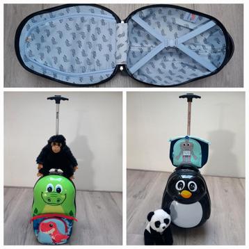 2 kinderkoffers/reiskoffers met wieljes pinguïn & krokodil beschikbaar voor biedingen