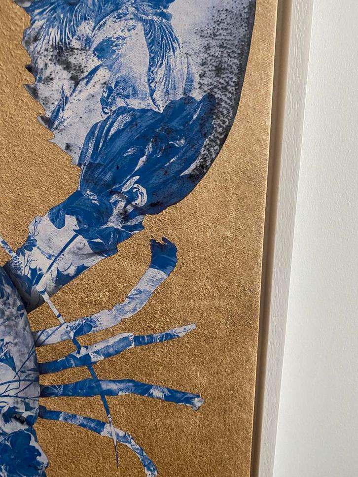 Goud & Delfts Blauw Kreeft Schilderij - 96x66cm, Antiek en Kunst, Kunst | Schilderijen | Klassiek, Ophalen