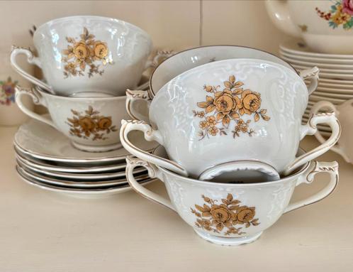 5 soepkommen Mosa goud roosje barok, Antiek en Kunst, Antiek | Servies los, Ophalen of Verzenden