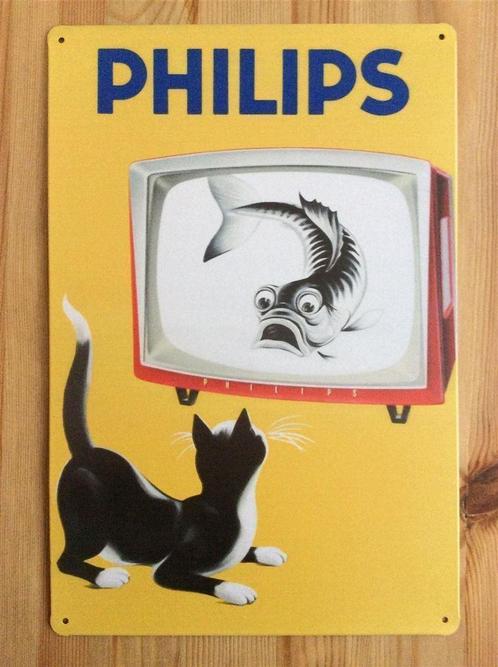 Retro PHILIPS TV Reclame Kat Metalen Reclamebord plaat, Verzamelen, Merken en Reclamevoorwerpen, Nieuw, Reclamebord, Verzenden