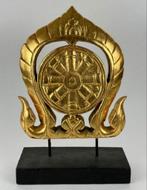 19e eeuw Antiek Thais houtsnijwerk tempelgrenssteen Thailand, Ophalen of Verzenden