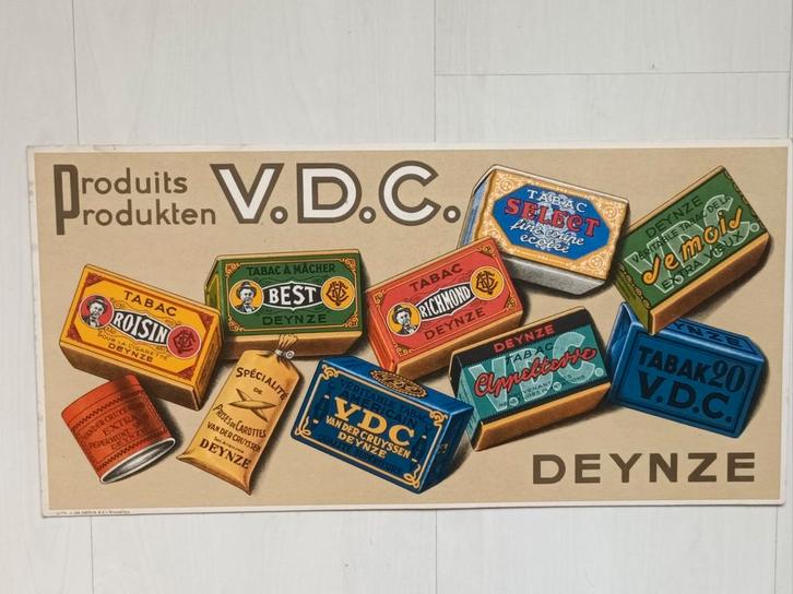 Vintage V.D.C. Tabak Reclame bord - DEYNZE, Verzamelen, Merken en Reclamevoorwerpen, Gebruikt, Reclamebord, Ophalen of Verzenden
