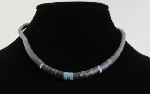 Ketting KT12: Mooie Zwarte Schelp ketting 42½cm.-Blauw, Sieraden, Tassen en Uiterlijk, Kettingen, Nieuw, Steen of Mineraal, Zwart