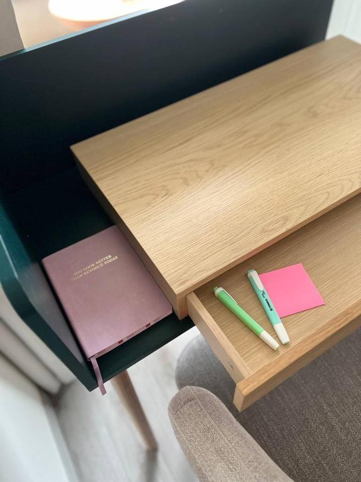 Desk office table small oak/green color 90*94*47 klein, Huis en Inrichting, Bureaus, Gebruikt, Ophalen of Verzenden