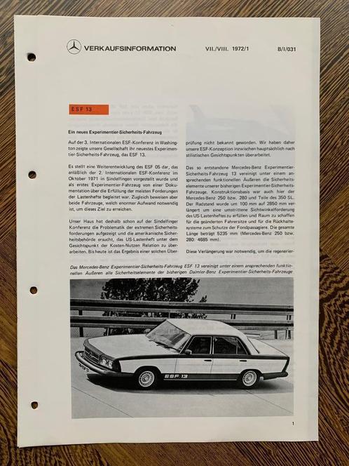 Verkaufsinformation Mercedes-Benz ESF13 ESF 13 1972, Boeken, Auto's | Folders en Tijdschriften, Nieuw, Mercedes, Ophalen of Verzenden