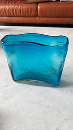 Handgeblazen vaas blauw gesigneerd, Ophalen of Verzenden