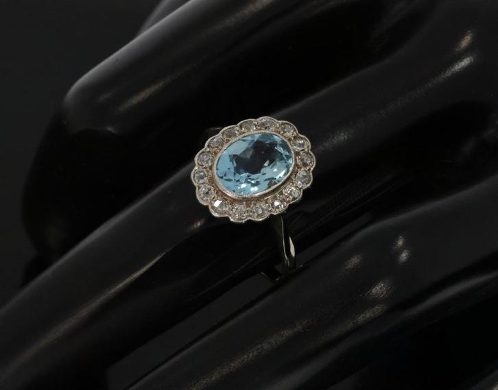 Art Deco diamanten topaas 18k gouden platina ring dames, Sieraden, Tassen en Uiterlijk, Antieke sieraden, Ring, Goud, Met edelsteen