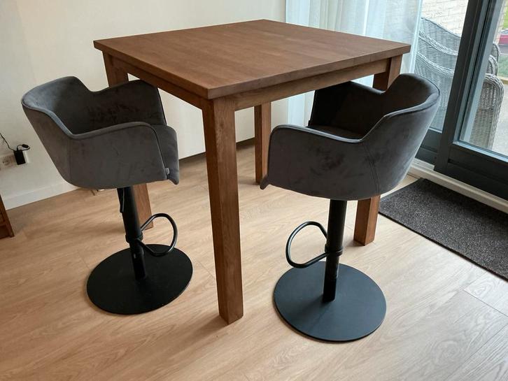 Eiken bartafel met barkrukken, Huis en Inrichting, Tafels | Statafels, Nieuw, Ophalen