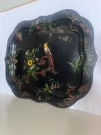 Antieke tole tray met handgeschilderde bloemen & vogel, Ophalen