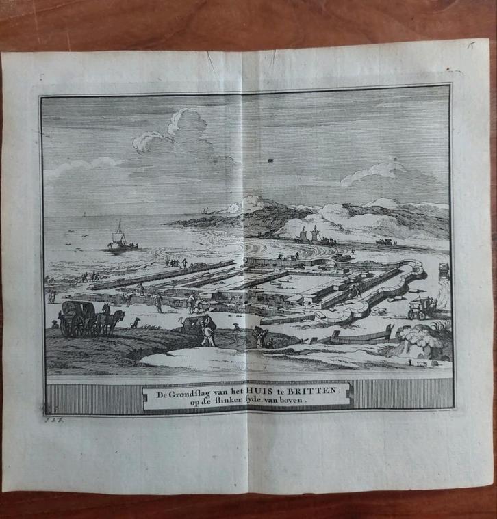 15 Huis te Britten bij Katwijk  -    Gravure uit 1736, Antiek en Kunst, Kunst | Etsen en Gravures, Ophalen of Verzenden