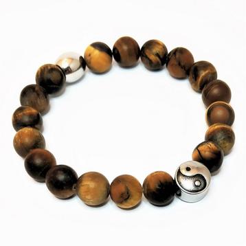 Yin-Yang Armband van Stenen Bruin Tijgeroog RVS Dames Heren beschikbaar voor biedingen