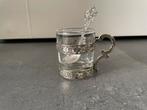 Oud verzilverd glaasje met lepeltje, Antiek en Kunst, Antiek | Glas en Kristal, Ophalen of Verzenden