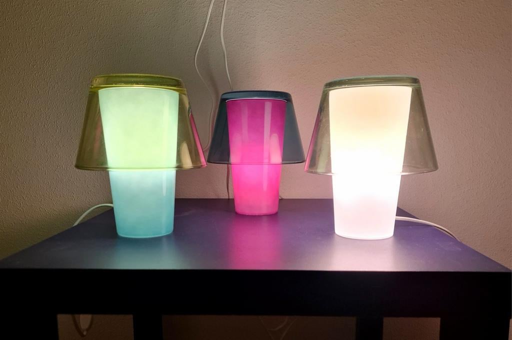 IKEA Gavik tafellampen set van 3 allerlei kleuren mooi, Huis en Inrichting, Lampen | Tafellampen, Ophalen, Gebruikt, Glas, Minder dan 50 cm