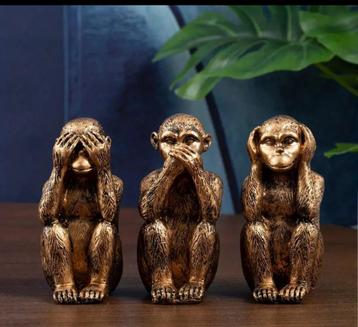 3-delige Hars Aap Sculptuur Set- Zie, Hoor, Spreek beschikbaar voor biedingen
