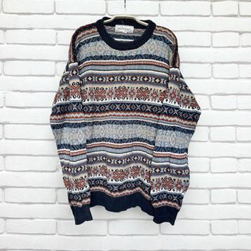 Vintage Trui Maat M Blauw Rood Wit Gebreid Noors beschikbaar voor biedingen