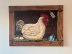 Acryl Schilderij - Kip in Hok, Antiek en Kunst, Ophalen