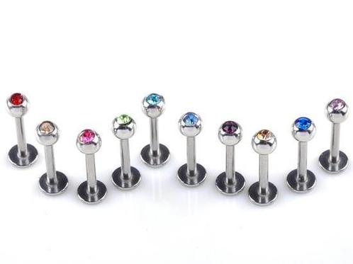 Nieuwe labret piercings met steentjes., Sieraden, Tassen en Uiterlijk, Piercings, Zo goed als nieuw, Oor- of Traguspiercing, Staal