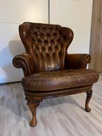 Antiek leren fauteuil, Huis en Inrichting, Fauteuils, Ophalen, Gebruikt, Leer