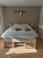 Steigerhouten bed 160x200 met matras en lattenbodem, Huis en Inrichting, Slaapkamer | Bedden, Ophalen, Gebruikt, Bruin, Steigerhout