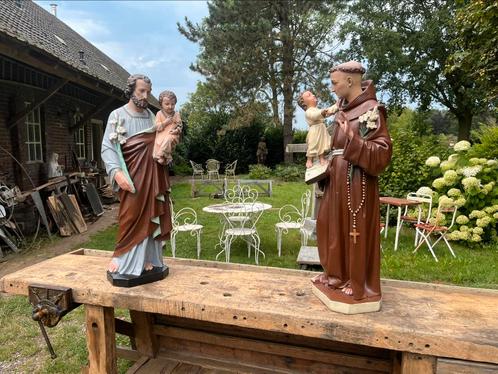Grote oude gipsen heligbeelden st jozef en st Anthonius, Antiek en Kunst, Curiosa en Brocante, Ophalen