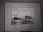 Gesigneerd aquarel scheepvaart sleep boot smit rusland, Verzamelen, Scheepvaart, Ophalen, Zo goed als nieuw, Motorboot
