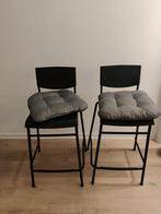 Set van 2 zwarte stoelen met kussens, Huis en Inrichting, Barkrukken, Ophalen, Gebruikt, 60 tot 90 cm, Metaal