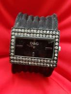 Dolce & gabbana pols horloge zwart d&g dames horloges strass, Gebruikt, Staal, Verzenden, Polshorloge