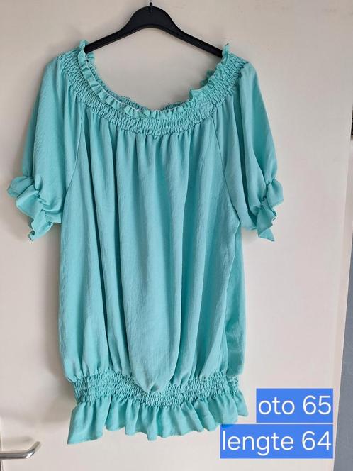 Mooie mintgroene ballontop met pofmouwtjes maat 46/50, Kleding | Dames, Grote Maten, Zo goed als nieuw, Broek of Spijkerbroek