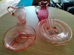 Kan,vaas,schalen(persglas)Per stuk t.k. Roze/rood/zalmkl., Ophalen, Gebruikt